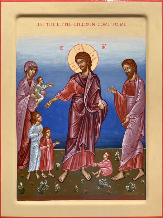 Икона Христос и дети, Пустите детей приходить ко Мне, Let the little children come to Me. Размер иконы 40х30 см.